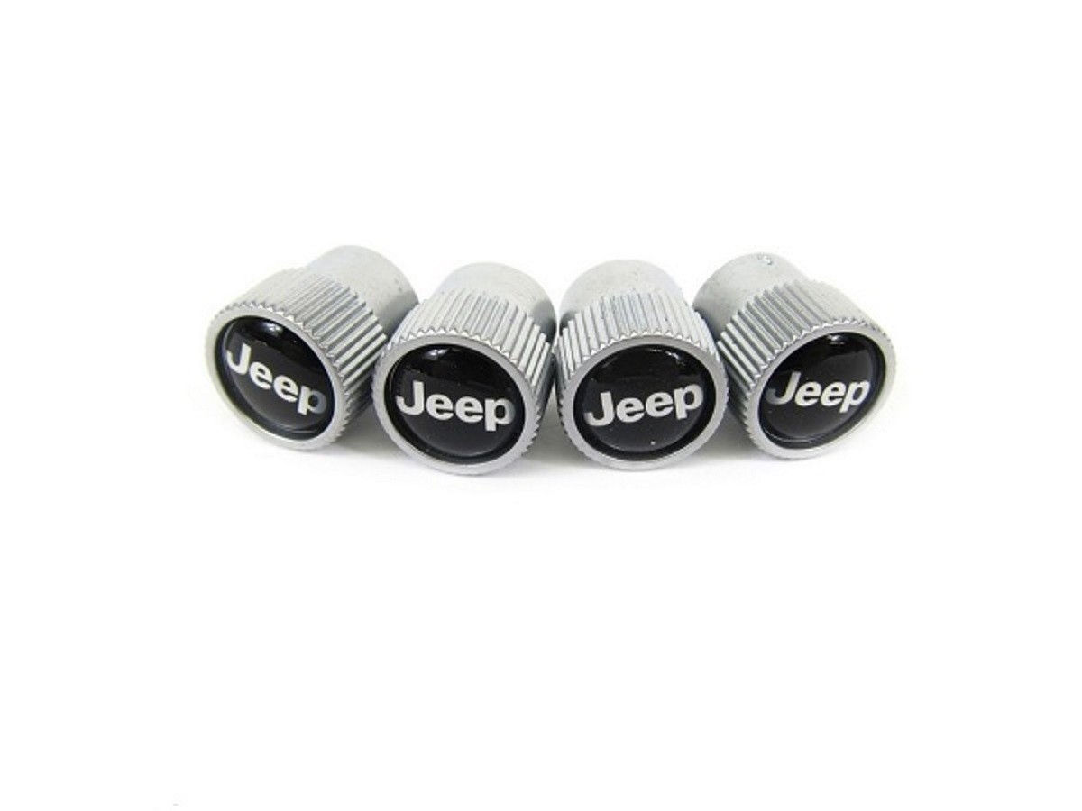 Genuine Mopar Wheel Valve Stem Caps Silver W/ Jeep Logo 82213628AB