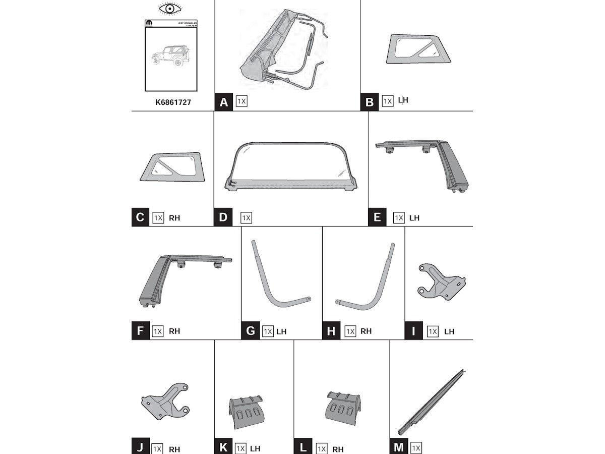 Mopar Soft Top 2 Door Standard Black - 82213649 | Mopar Genuine Parts