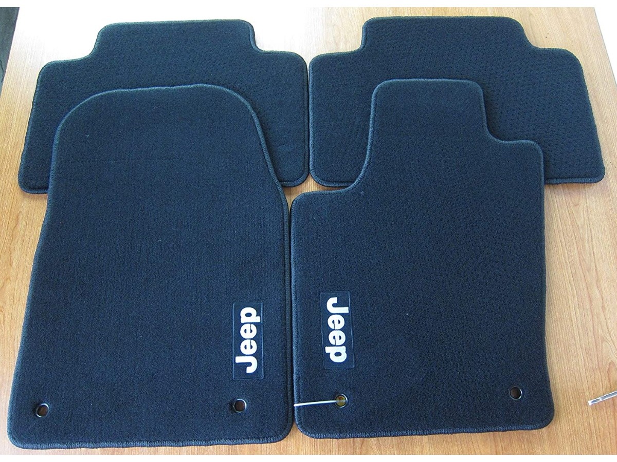 Mopar Floor Mats Carpeted First & Second Rows Black W/ Jeep Logo