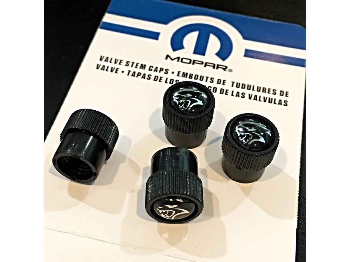 Genuine Mopar Wheel Valve Stem Caps Black W/ Hellcat Logo 82214911