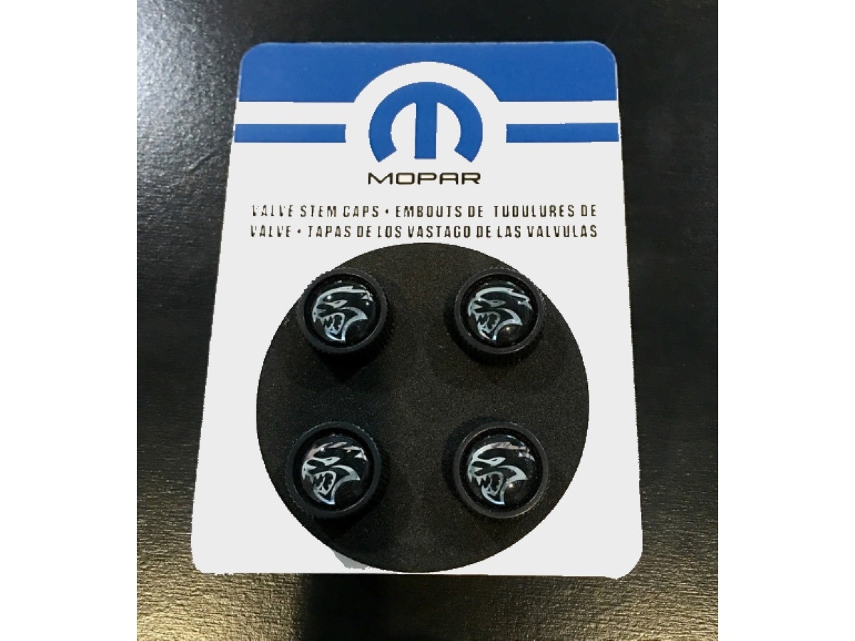 Genuine Mopar Wheel Valve Stem Caps Black W/ Hellcat Logo 82214911