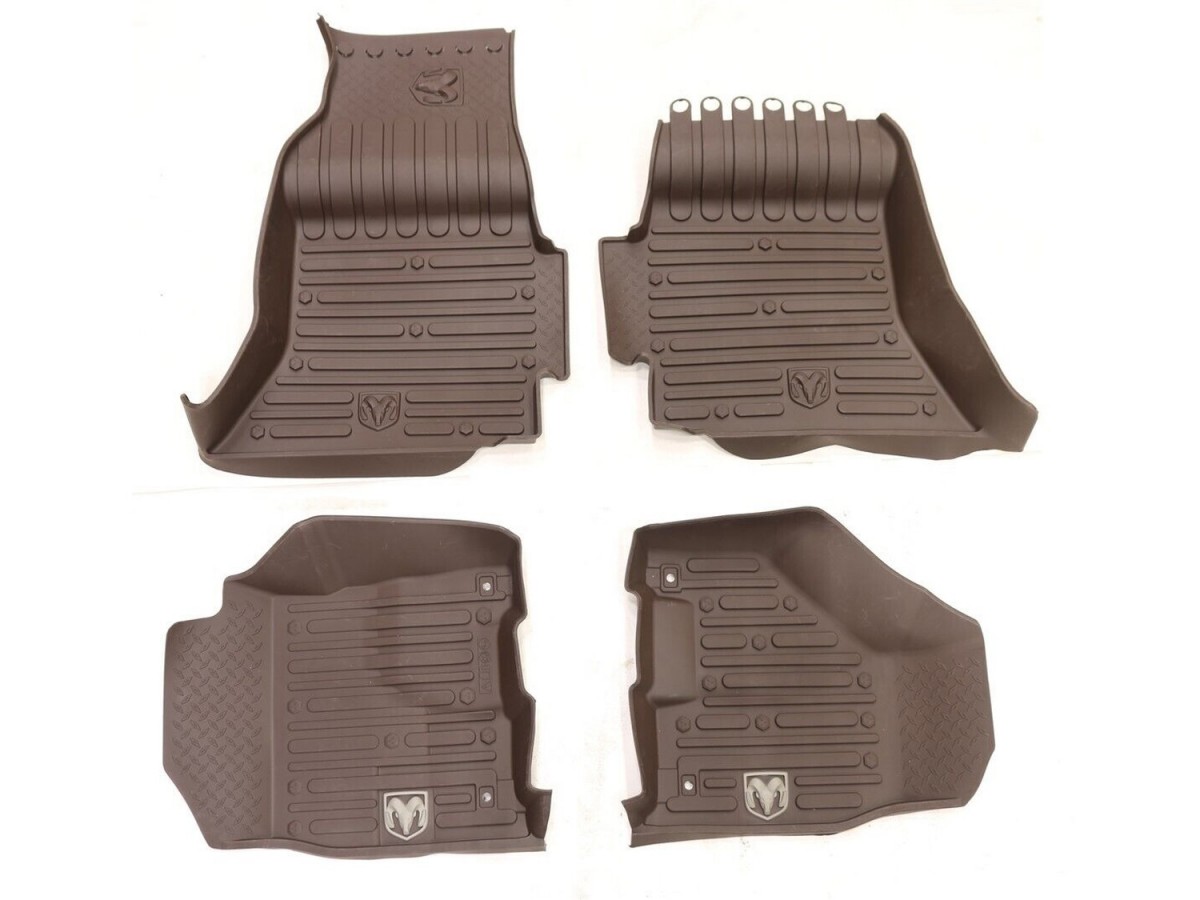 Mopar Rubber Mats Bucket Style Front & Rear Brown With Ram's Head
